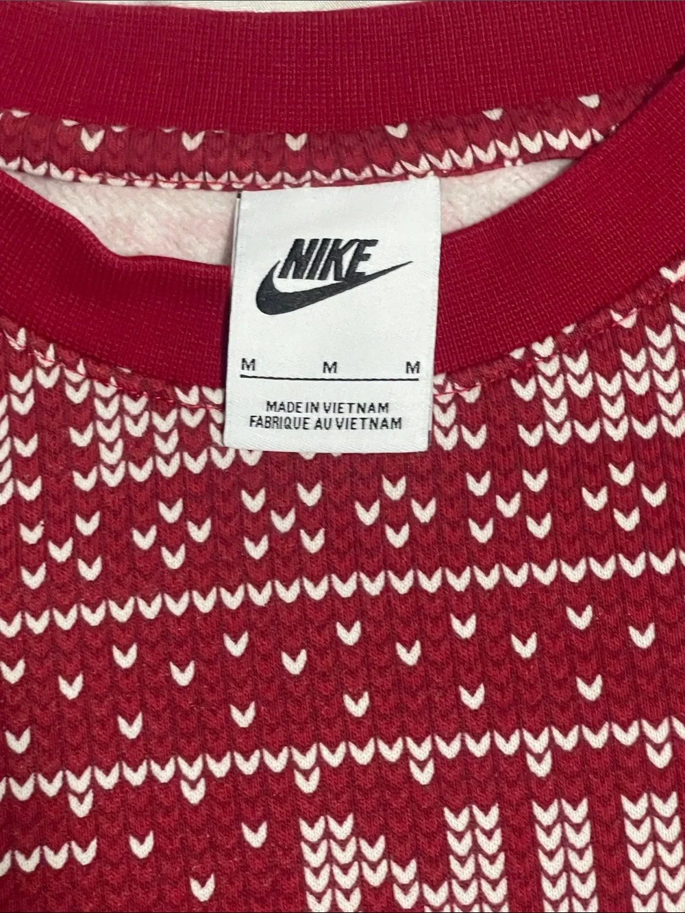 Nike Red and White Fair Isle Crewneck Sweater